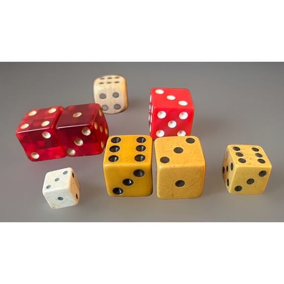 Other - Vintage Butterscotch Red Bakelite Dice Mini Wooden Mixed Lot Poker Game Deco Pip